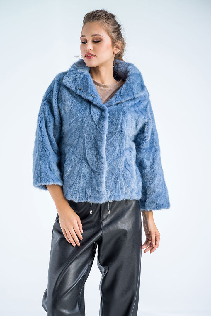 Blue Genuine Mink Fur Jacket-2