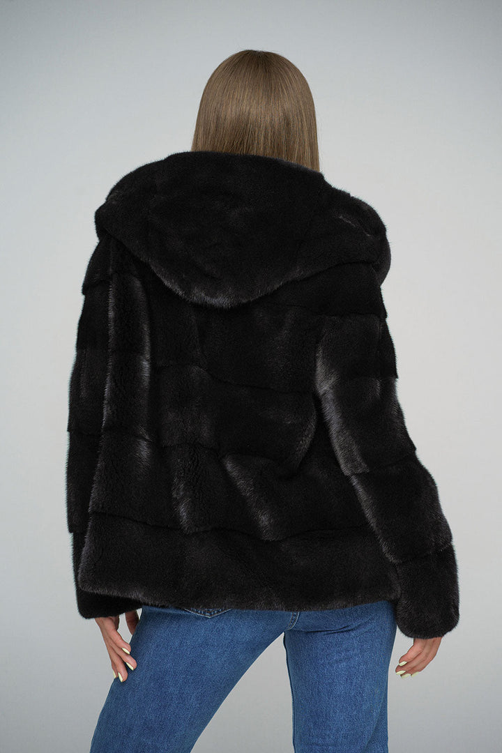 Black Luxury Genuine Mink Fur Hooded Jacket-1