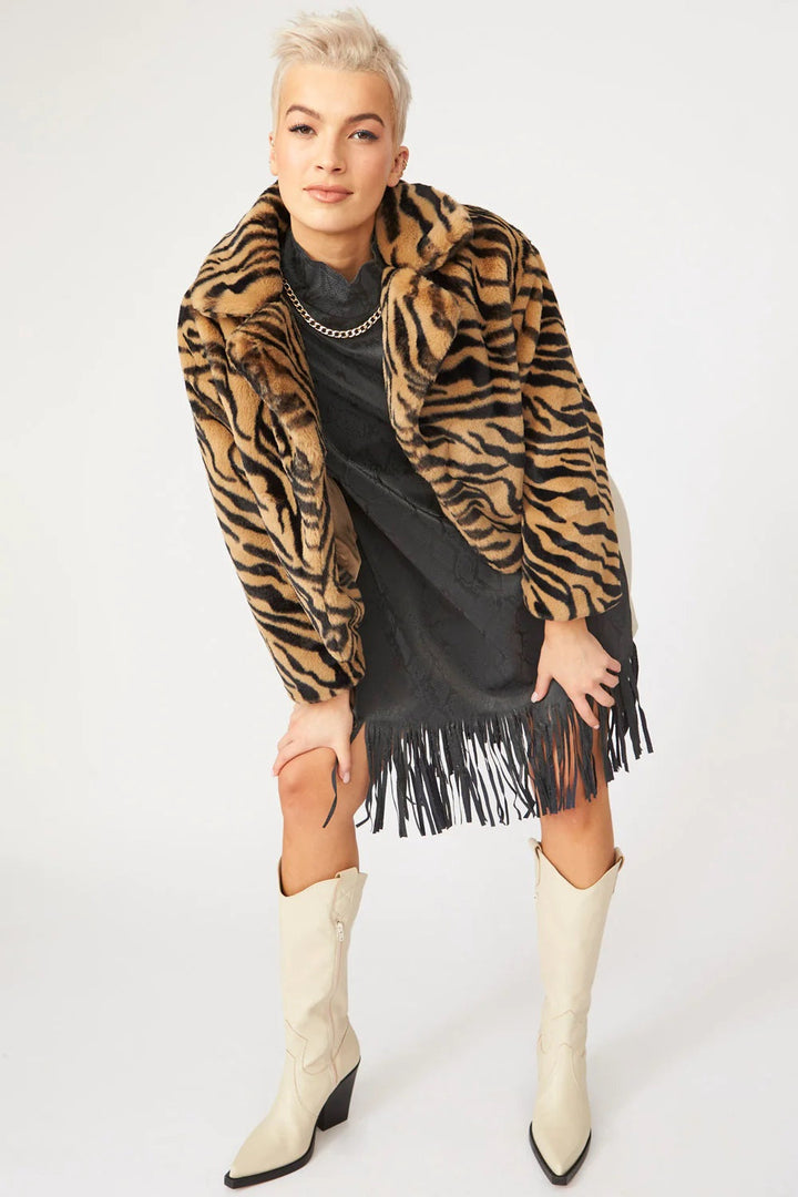Mocha Faux Fur Cropped Tiger Print Jacket-1