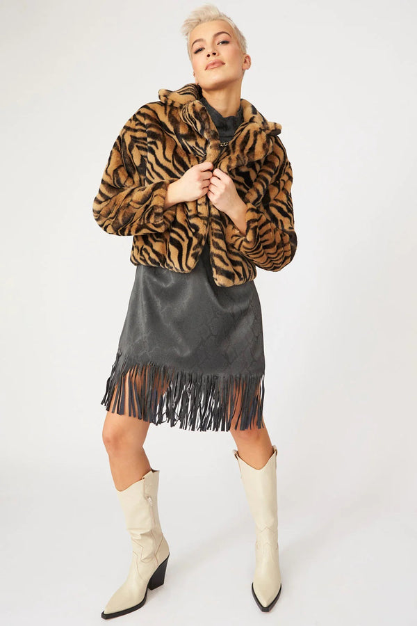Mocha Faux Fur Cropped Tiger Print Jacket-0