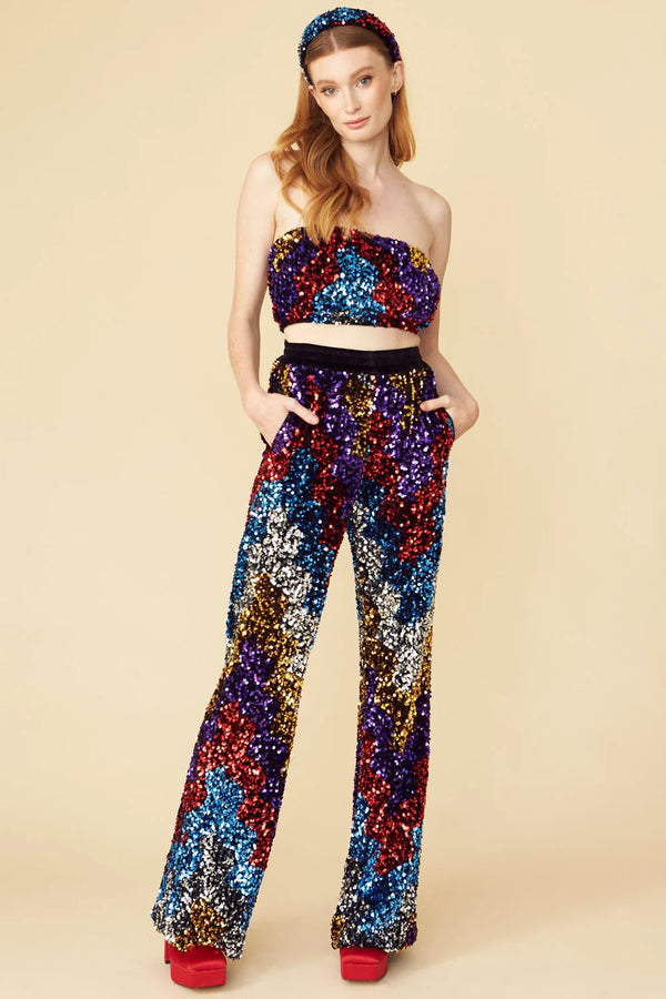 Multi-Coloured Bamboo Sequin Trousers-0