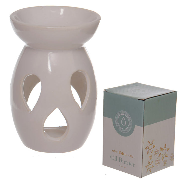 Simple Tear Drop Cut-Out White Ceramic Oil and Wax Burner OB159-0