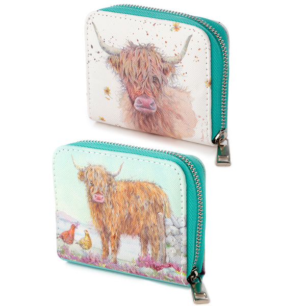 Small Zip Around Wallet - Jan Pashley Highland Coo Cow PUR128-0
