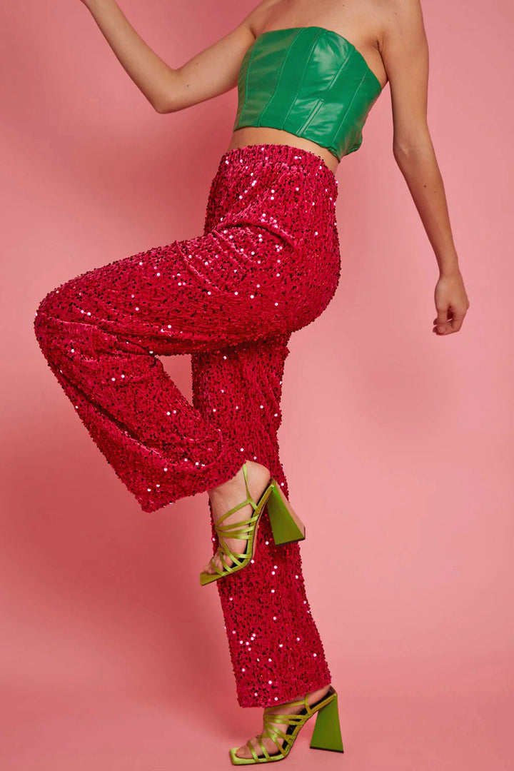 Pink Bamboo Blend Sequin Trousers-1