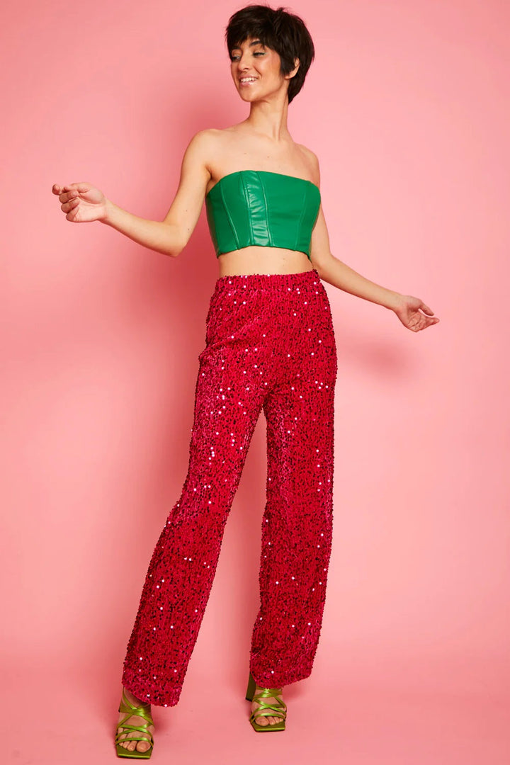 Pink Bamboo Blend Sequin Trousers-3