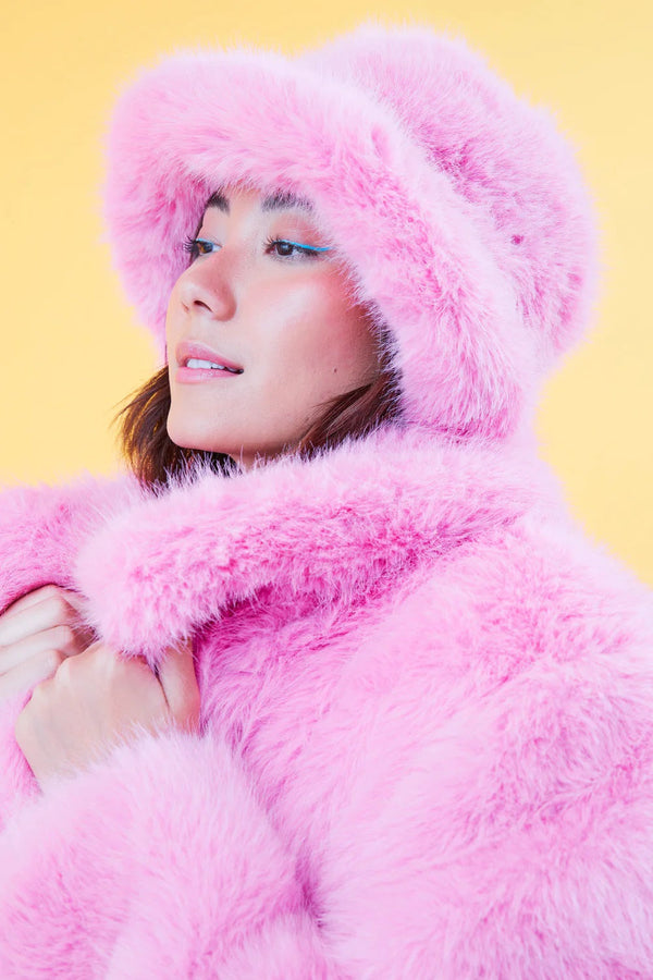 Pink Bamboo Faux Fur Bucket Hat-0