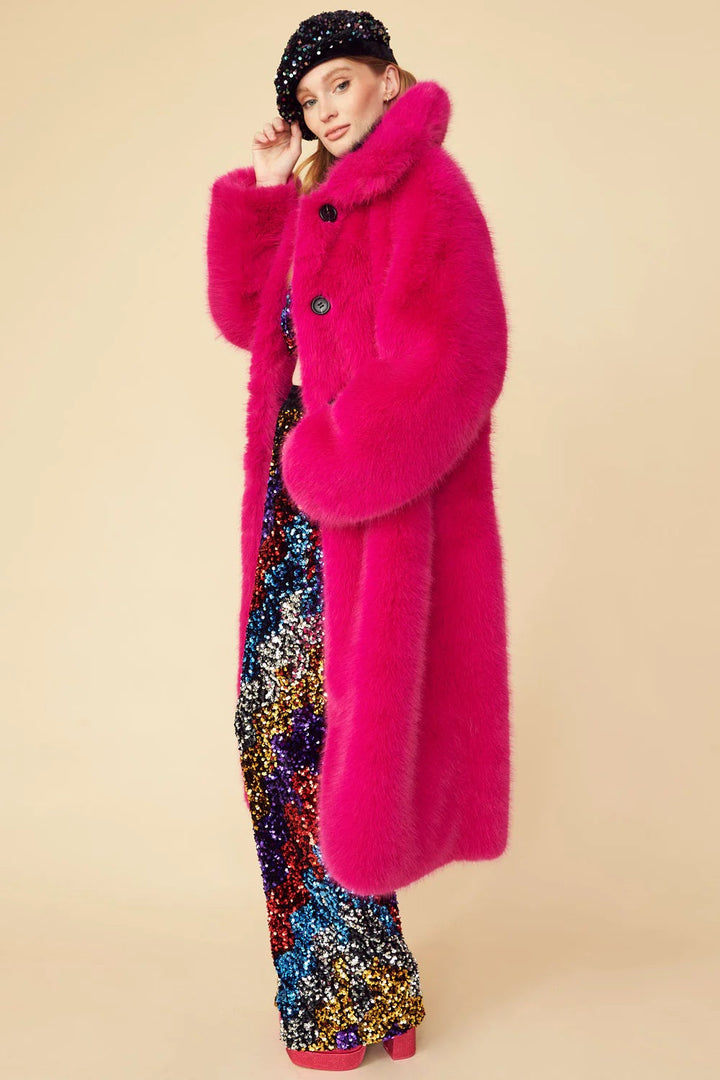 Pink Knitted Bamboo Faux Fur Coat-2