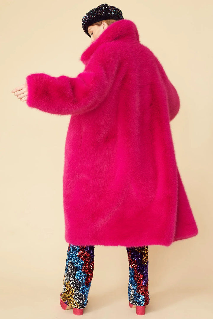 Pink Knitted Bamboo Faux Fur Coat-3