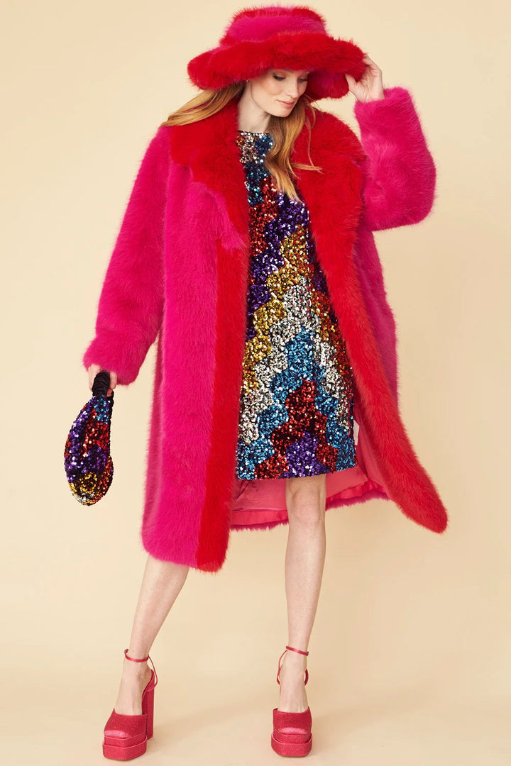 Pink Knitted Bamboo Faux Fur Maxi Coat-1