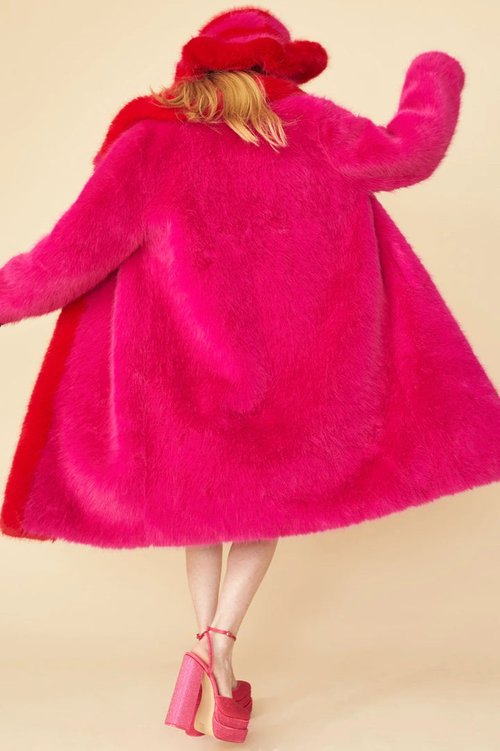 Pink Knitted Bamboo Faux Fur Maxi Coat-3