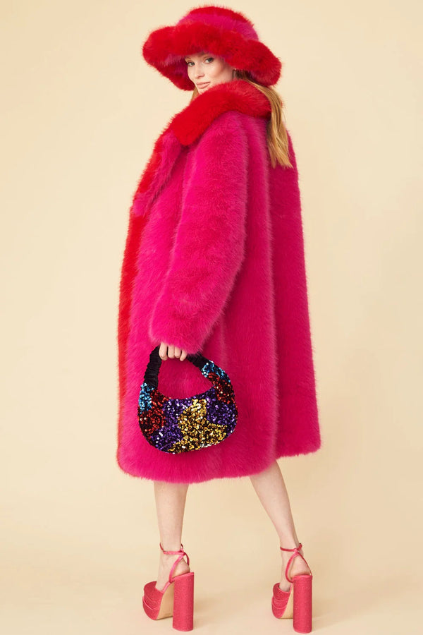 Pink Knitted Bamboo Faux Fur Maxi Coat-0
