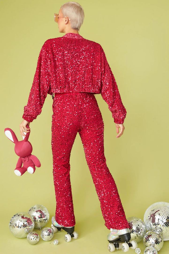 Pink Sequin Flared Trousers-3