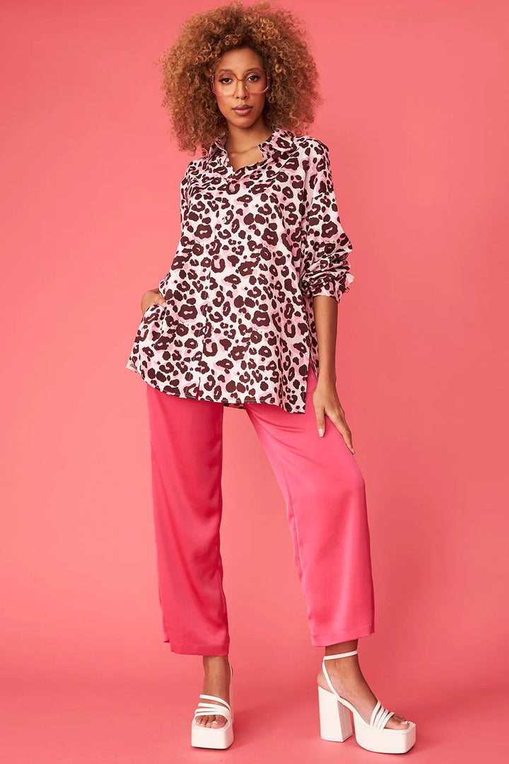 Pink Silk Blend Animal Print Shirt-2