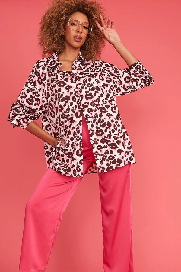 Pink Silk Blend Animal Print Shirt-0
