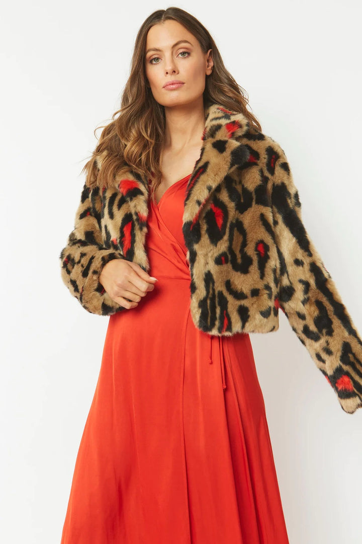 Red Faux Fur Cropped Jacket-1