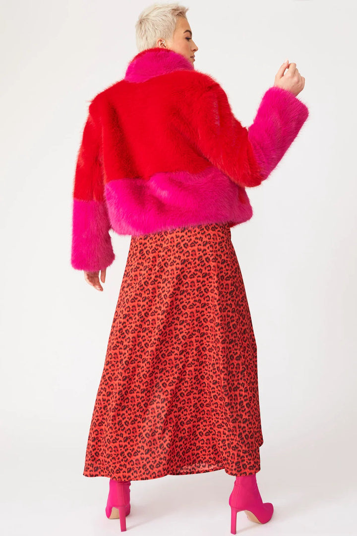 Red Pink Bamboo Faux Fur Double Cropped Coat-2