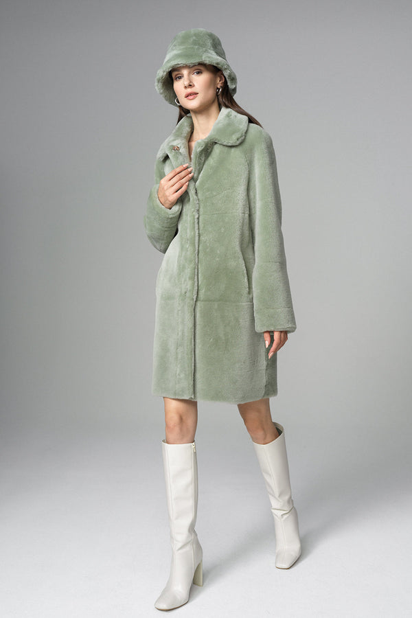 Mint Reversible Genuine Merino Wool Sheepskin Midi Coat-0