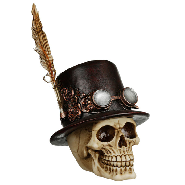 Fantasy Steampunk Skull Ornament - Top Hat and Feathers SK327