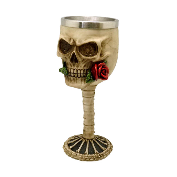Decorative Goblet - Skull with Red Rose in Mouth SK376-0