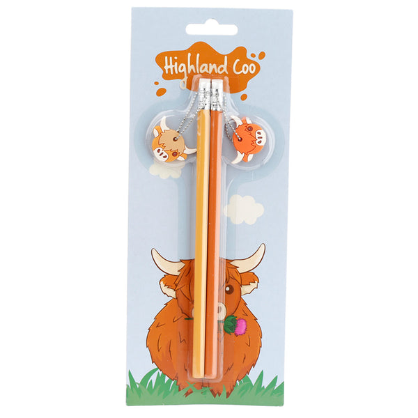 PVC Charm Pencils Set of 2 - Highland Coo Cow STA153-0