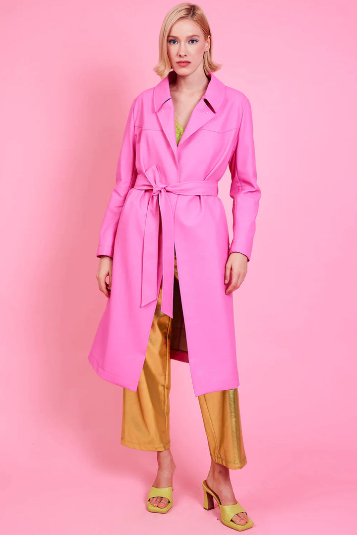 Pink Eco Leather Trench Coat-4
