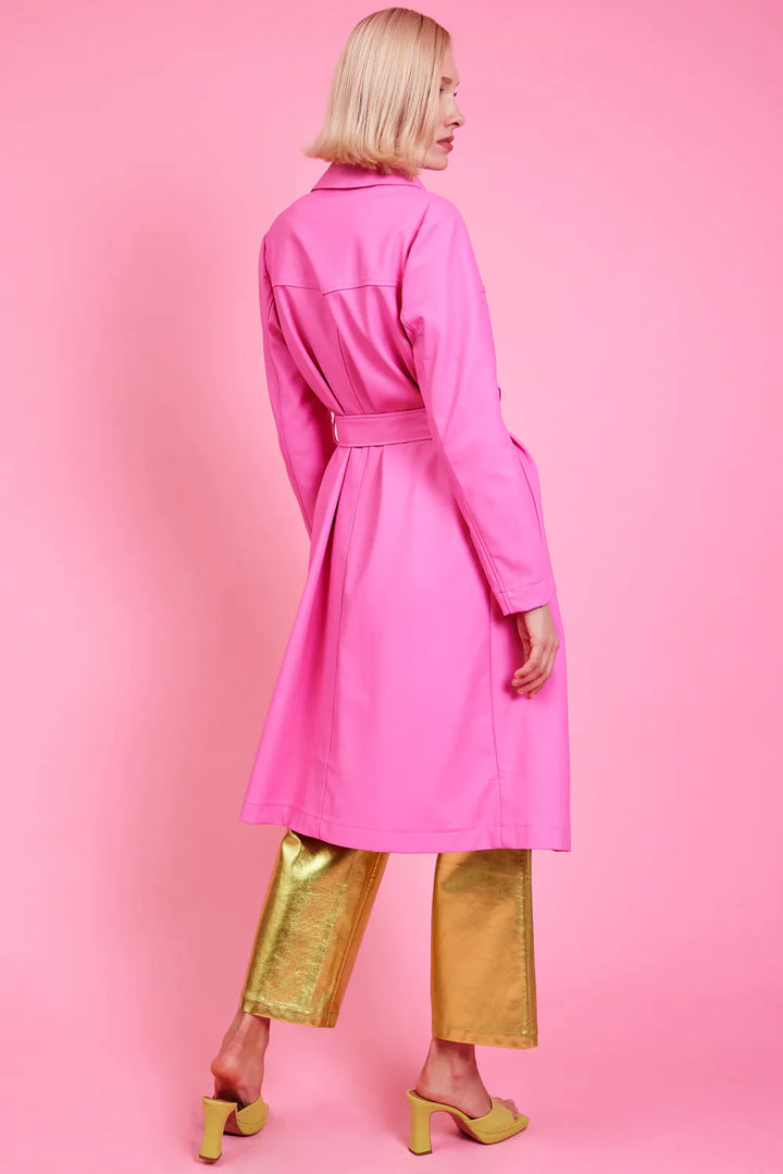 Pink Eco Leather Trench Coat-5