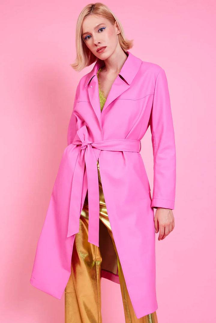 Pink Eco Leather Trench Coat-6