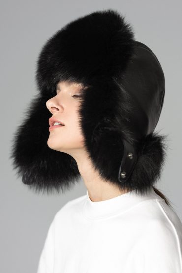 Black Genuine Arctic Fox Fur Sheepskin Hat-1