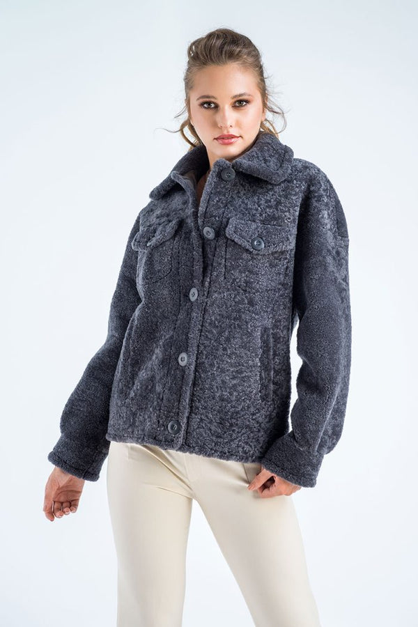 Gray Natural Sheepskin Shearling Jacket-0