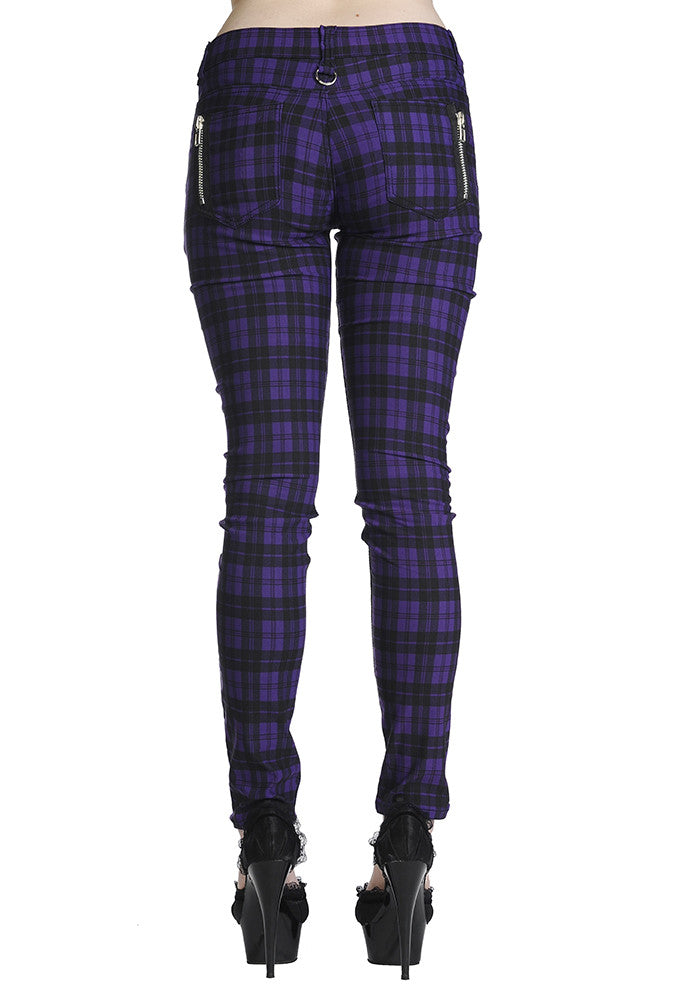 Banned Clothing - Purple Check Skinny Jeans - Egg n Chips London