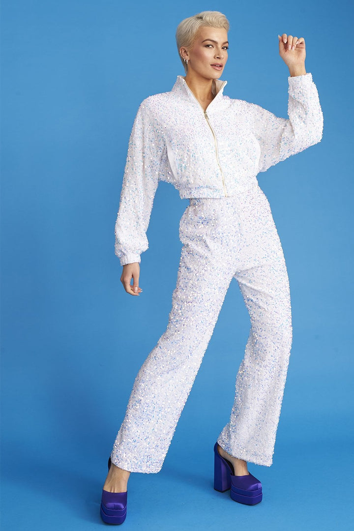 White Bamboo Blend Sequin Trousers-3