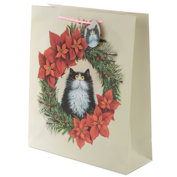 Kim Haskins Cat Christmas Wreath Extra Large Gift Bag XGBAG71X