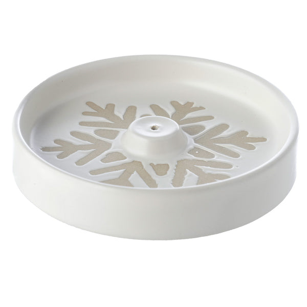 Stoneware Ashcatcher Incense Sticks & Cones Burner Dish - Christmas Snowflake White Glaze Relief  XINC836-0