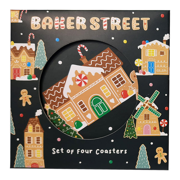 Set of 4 Cork Novelty Coasters - Christmas Baker Street XKP76-0