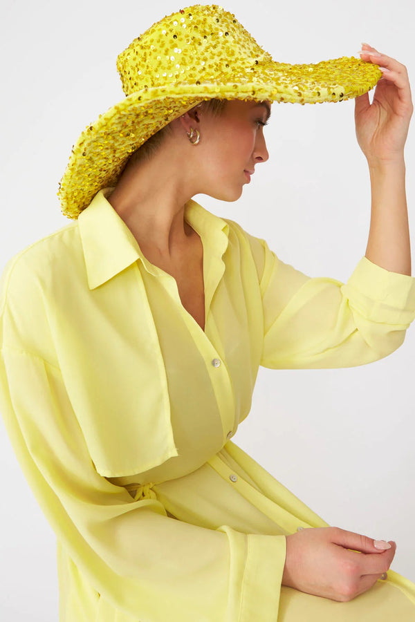 Yellow Sequin Handmade Flapper Hat-0