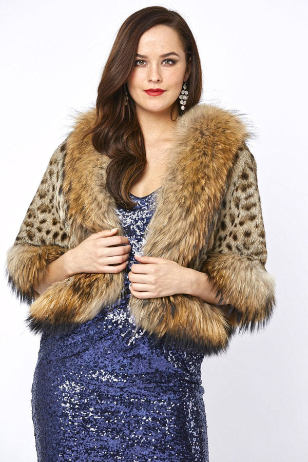 Animal Print Isabella Fine Leopard & Fox Fur Cape Coat-0