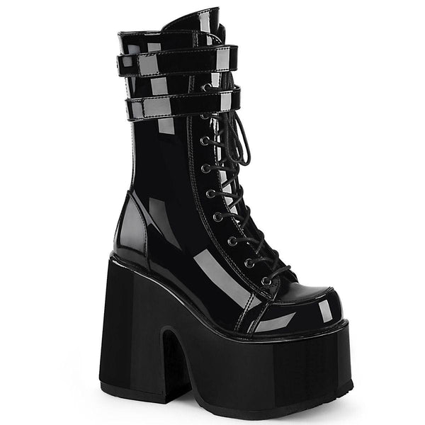 Demonia - Women's Punk Lace-Up Mid-Calf Camel Boot With Back Zip Closure
