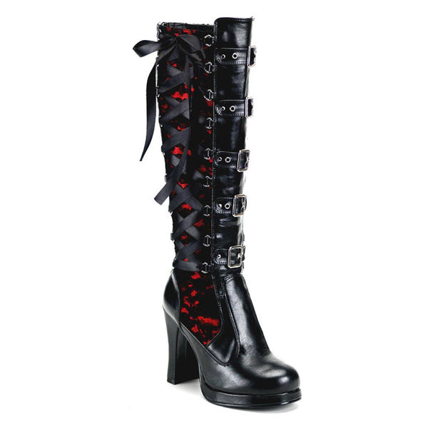 Demonia - Women's Goth Punk Lolita Corseted 5 Buckle Knee Boot