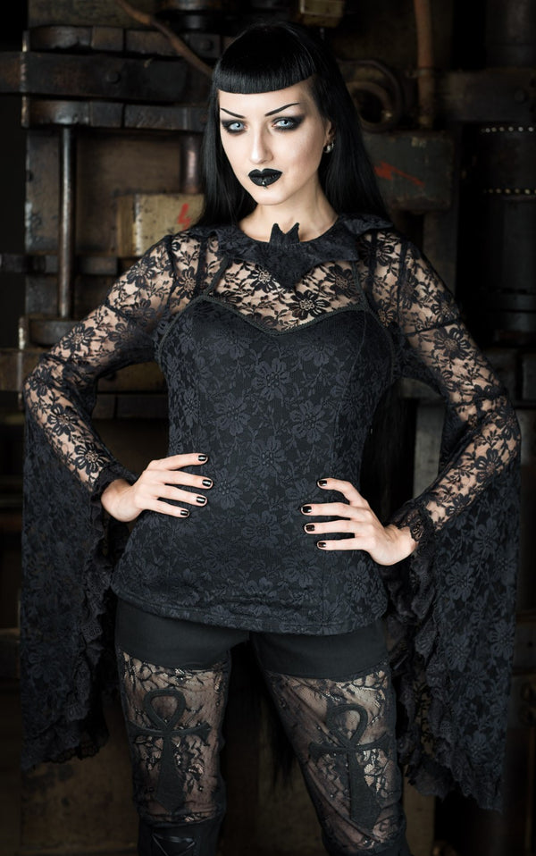 Dracula Clothing - Gothic Bat Trumpet Steampunk Sleeved Top