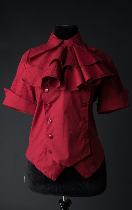 Dracula Clothing - Gothic Red Cotton Steampunk Panel Cravat Blouse
