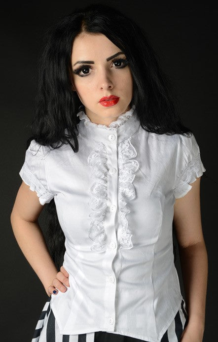Dracula Clothing - Gothic White Steampunk Short Sleeved Blouse