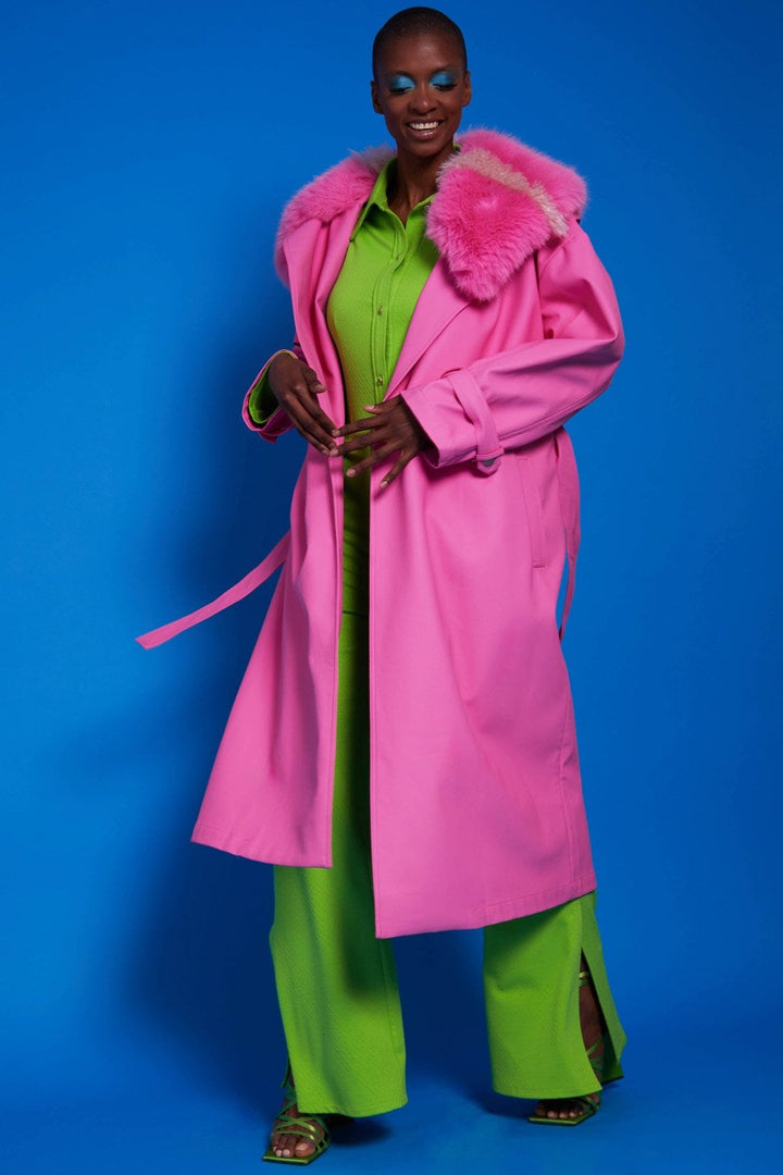 Hot Pink Eco Leather Trench Coat-2