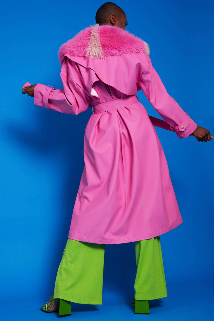 Hot Pink Eco Leather Trench Coat-3