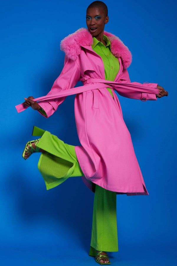 Hot Pink Eco Leather Trench Coat-0