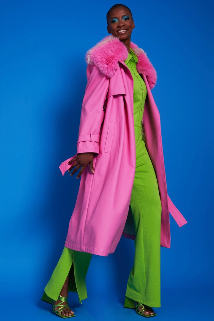 Hot Pink Eco Leather Trench Coat-1