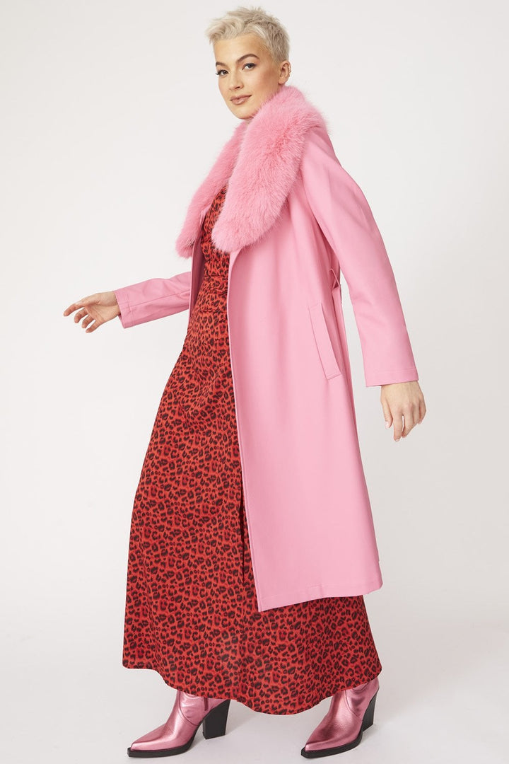 Pink Eco Leather Trench Coat-2