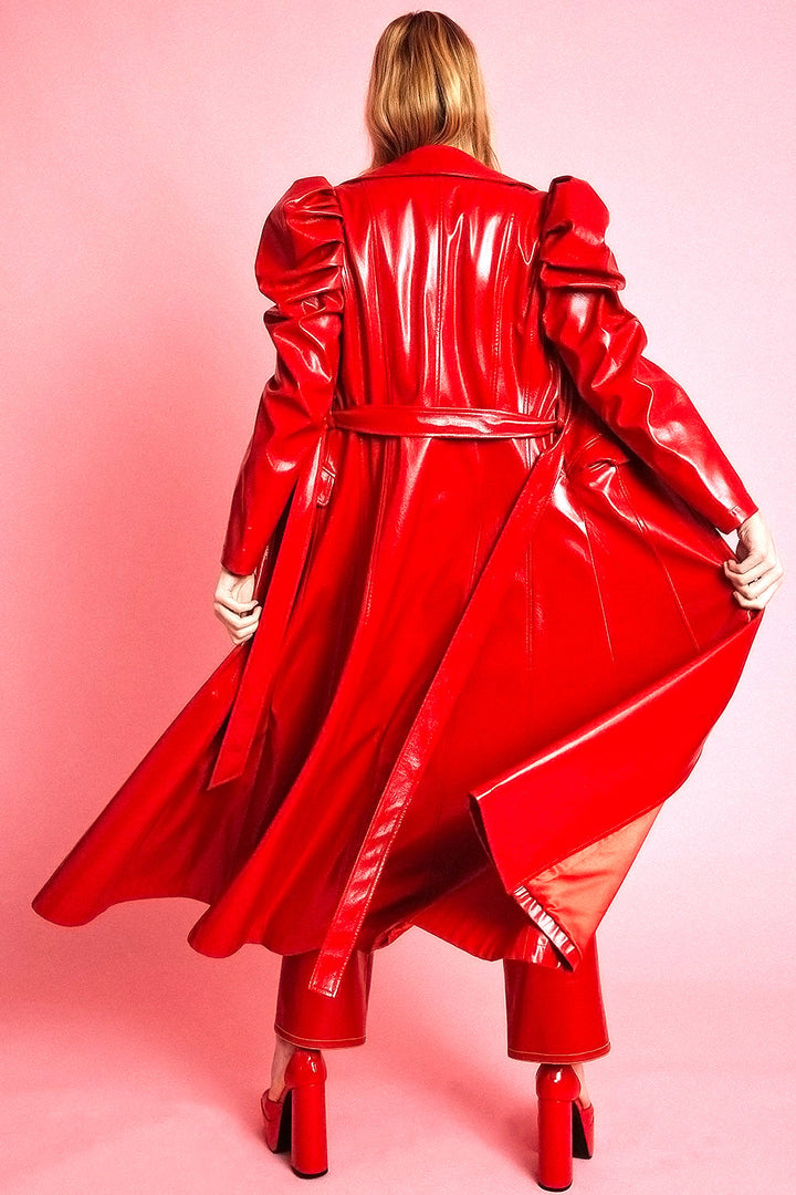 Red Eco Leather Grande Maxi Trench Coat-3