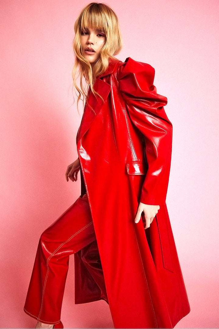 Red Eco Leather Grande Maxi Trench Coat-1