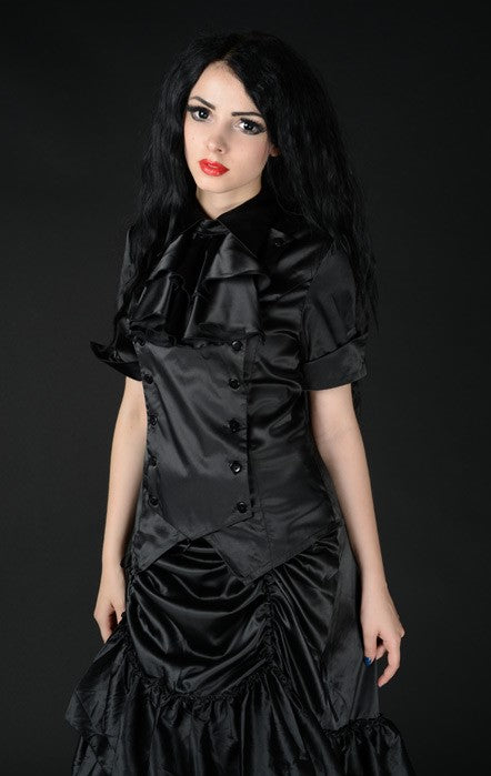 Dracula Clothing - Steampunk Gothic Black Satin Panel Cravat Blouse