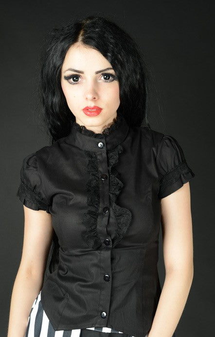 Dracula Clothing - Steampunk Gothic Short Sleeved Lace Blouse